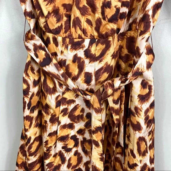 KATE SPADE Leopard Cheetah Panther Puff Sleeve Midi Dress Women - Picture 6 of 12